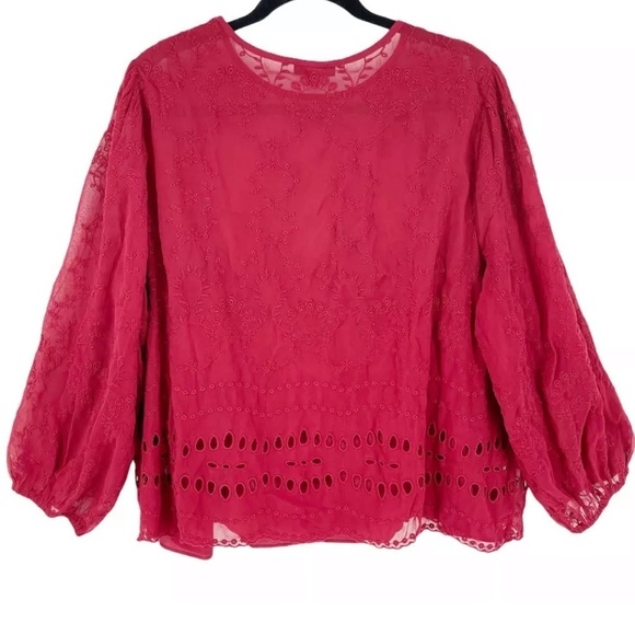 J Crew Mixed Embroidery Shirt Lace Top Red NWT XS - Picture 3 of 10
